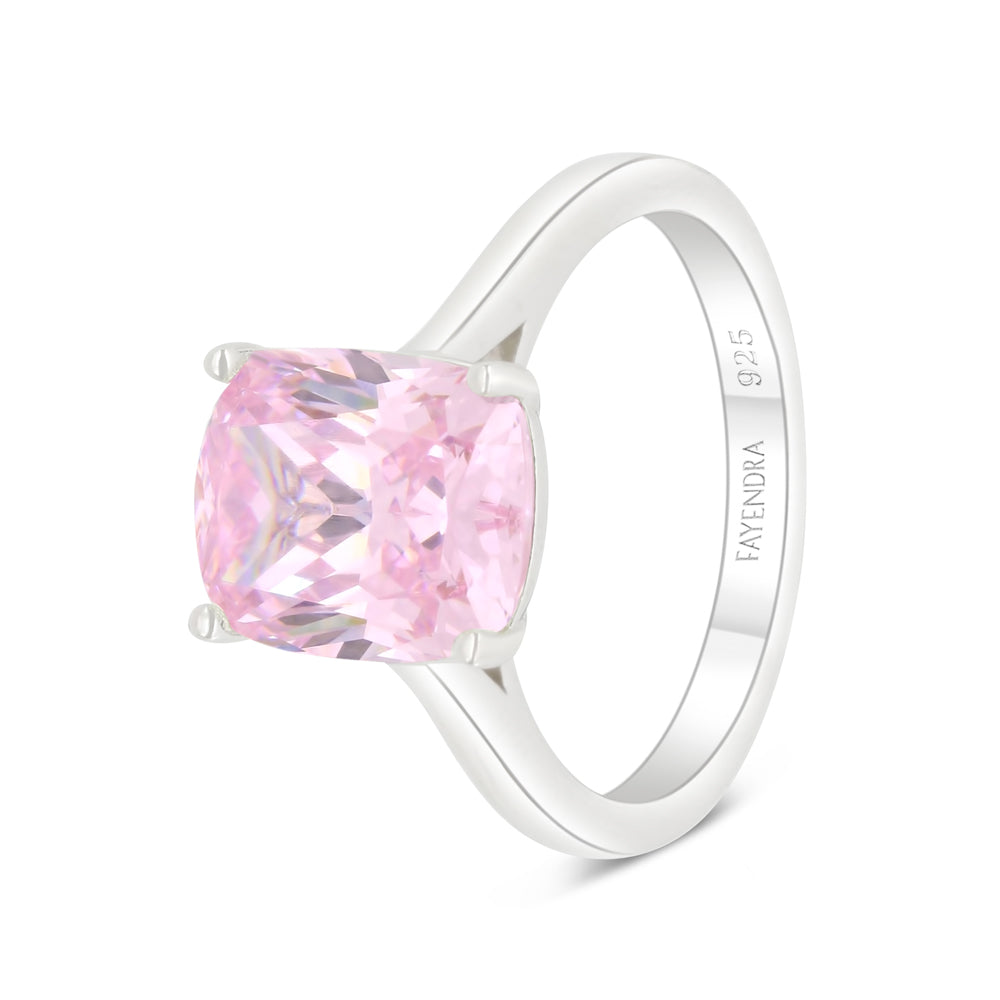 Sterling Silver 925 Ring Rhodium Plated Embedded With Pink Zircon And White Zircon