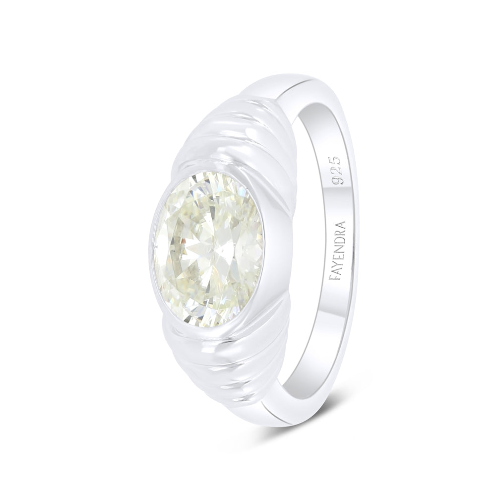 Sterling Silver 925 Ring Rhodium Plated Embedded With Yellow Diamond