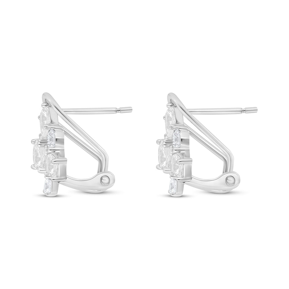 Sterling Silver 925 Earring Rhodium Plated Embedded With White Zircon