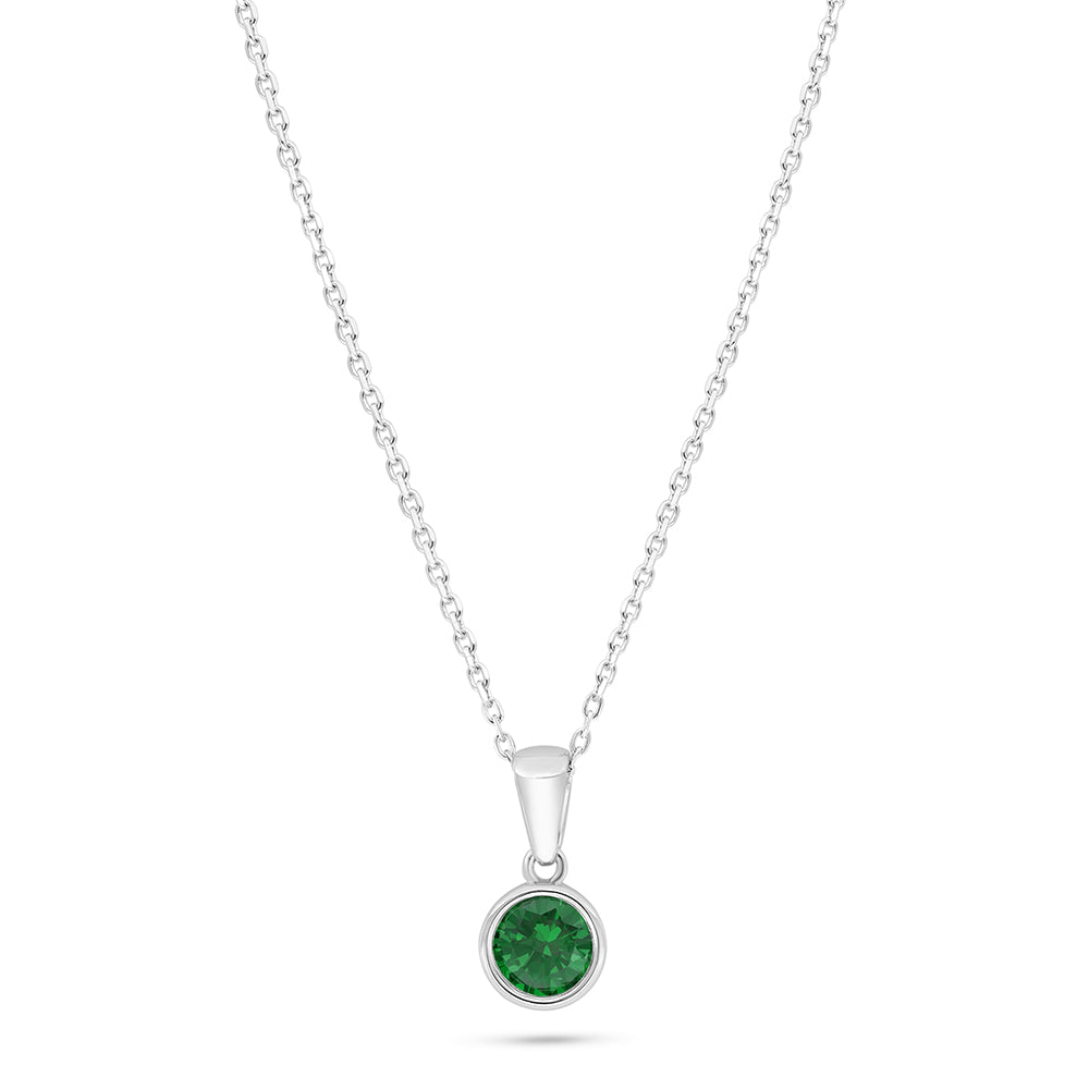 Sterling Silver 925 Necklace Rhodium Plated Embedded With Emerald Zircon