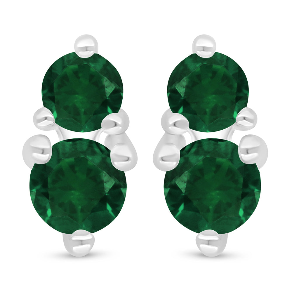 Sterling Silver 925 Earring Rhodium Plated Embedded With Emerald Zircon