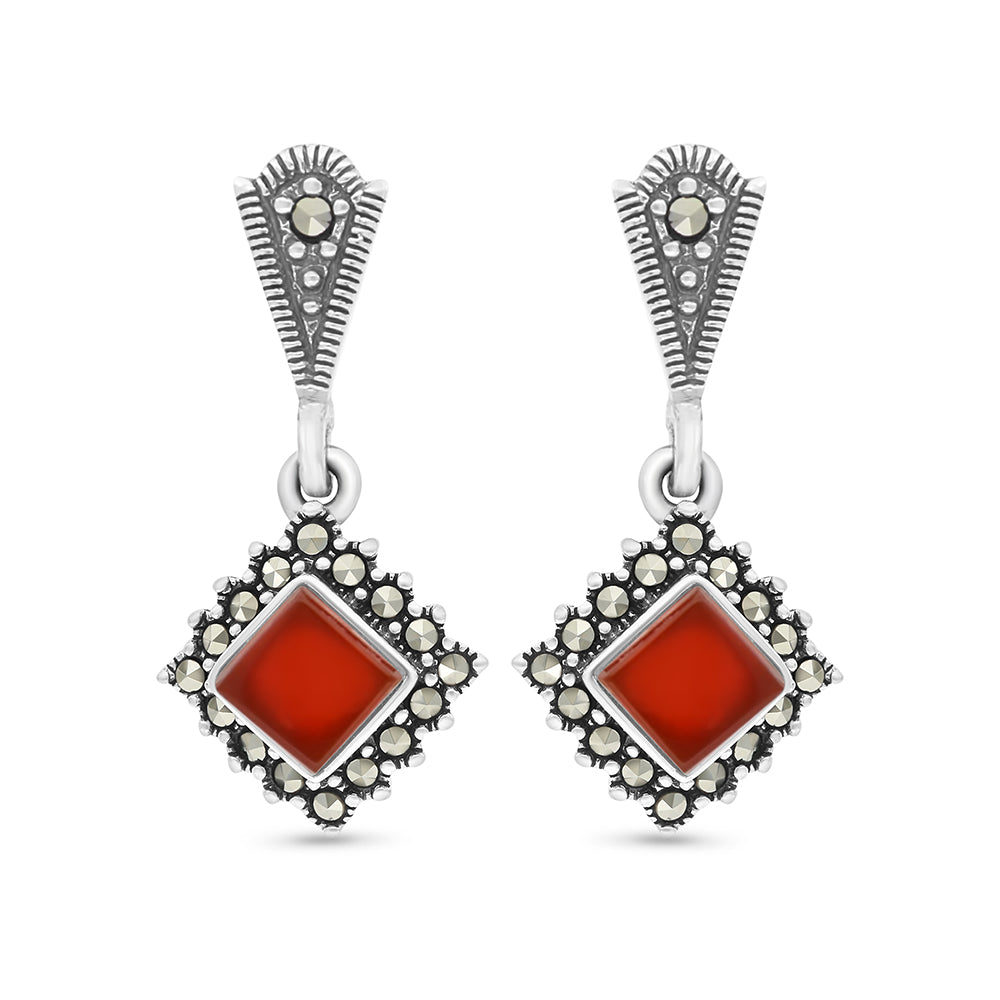 اقراط من الفضة الخالصة عيار 925 مرصعه احجار عقيق طبيعي و ماركسايت