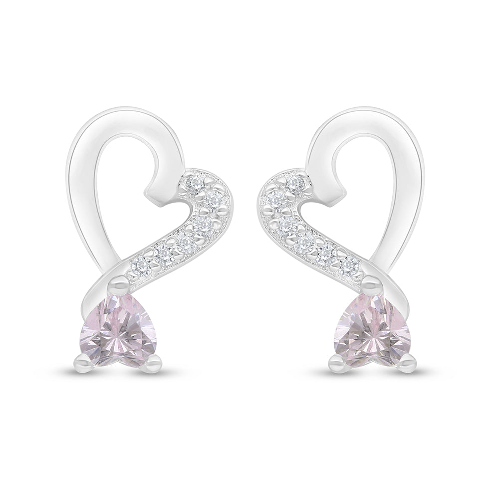 Sterling Silver 925 Earring Rhodium Plated Embedded With Pink Zircon And White Zircon