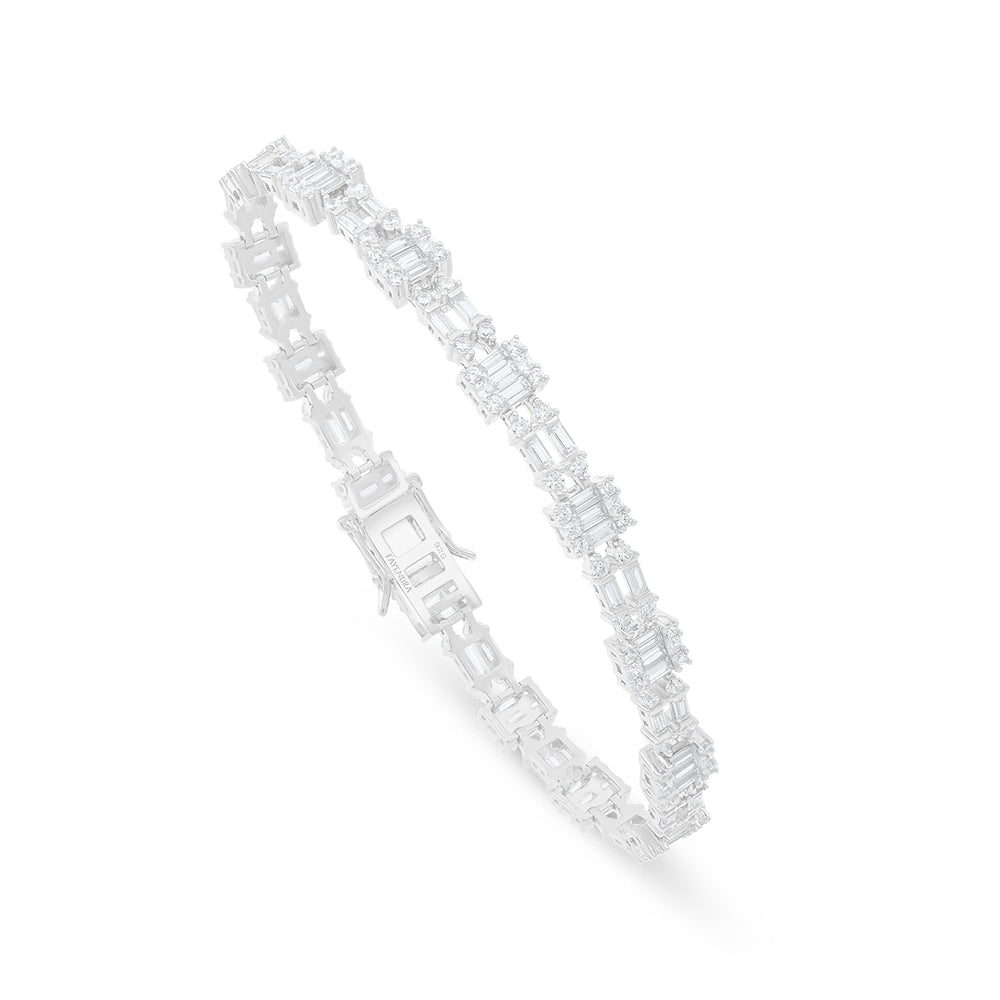 Sterling Silver 925 Bracelet Rhodium Plated Embedded With White Zircon