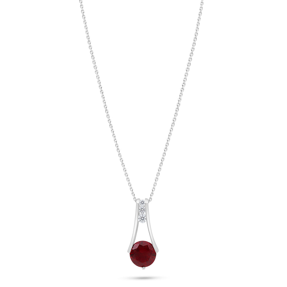 Sterling Silver 925 Necklace Rhodium Plated Embedded With Ruby Corundum And White Zircon