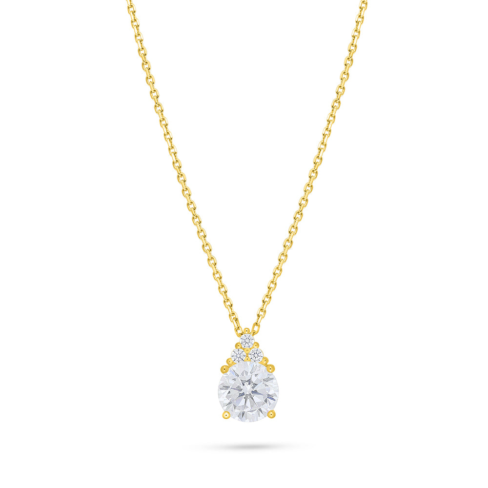 Sterling Silver 925 Necklace Golden Plated Embedded With White Zircon