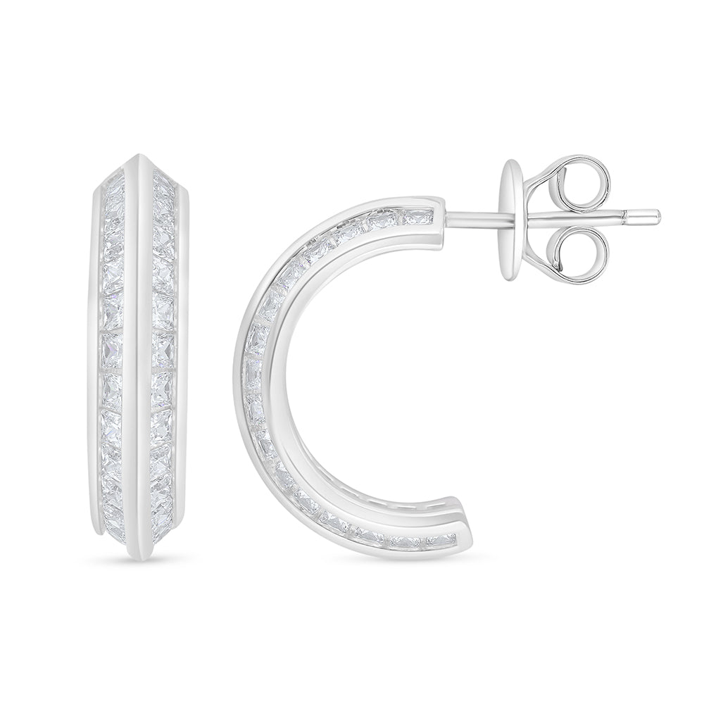 Sterling Silver 925 Earring Rhodium Plated Embedded With White Zircon