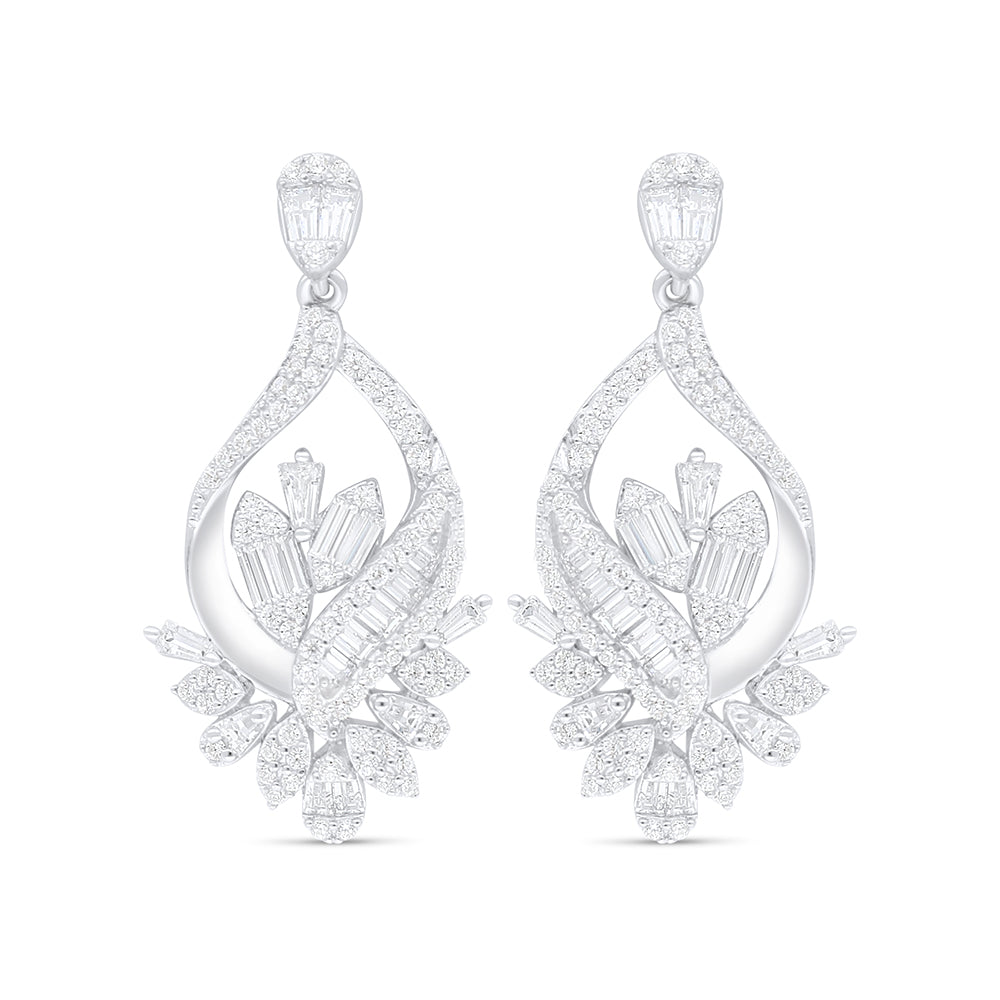 Sterling Silver 925 Earring Rhodium Plated Embedded With White Zircon