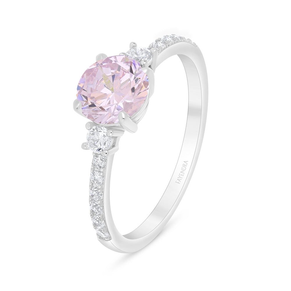 خاتم من الفضة الخالصة عيار 925 مطلي روديوم مرصع زركون بنك و فص ابيض