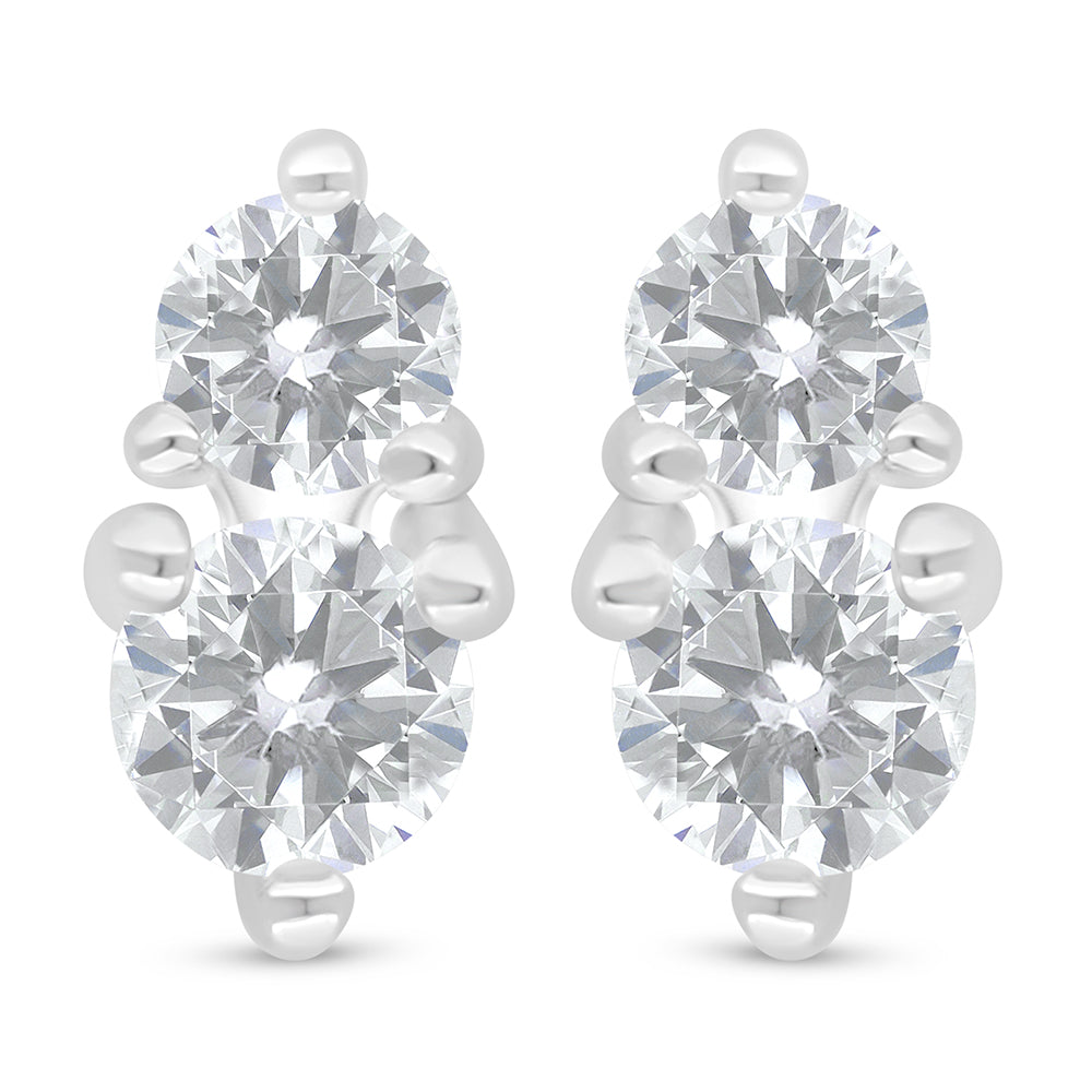 Sterling Silver 925 Earring Rhodium Plated Embedded With White Zircon