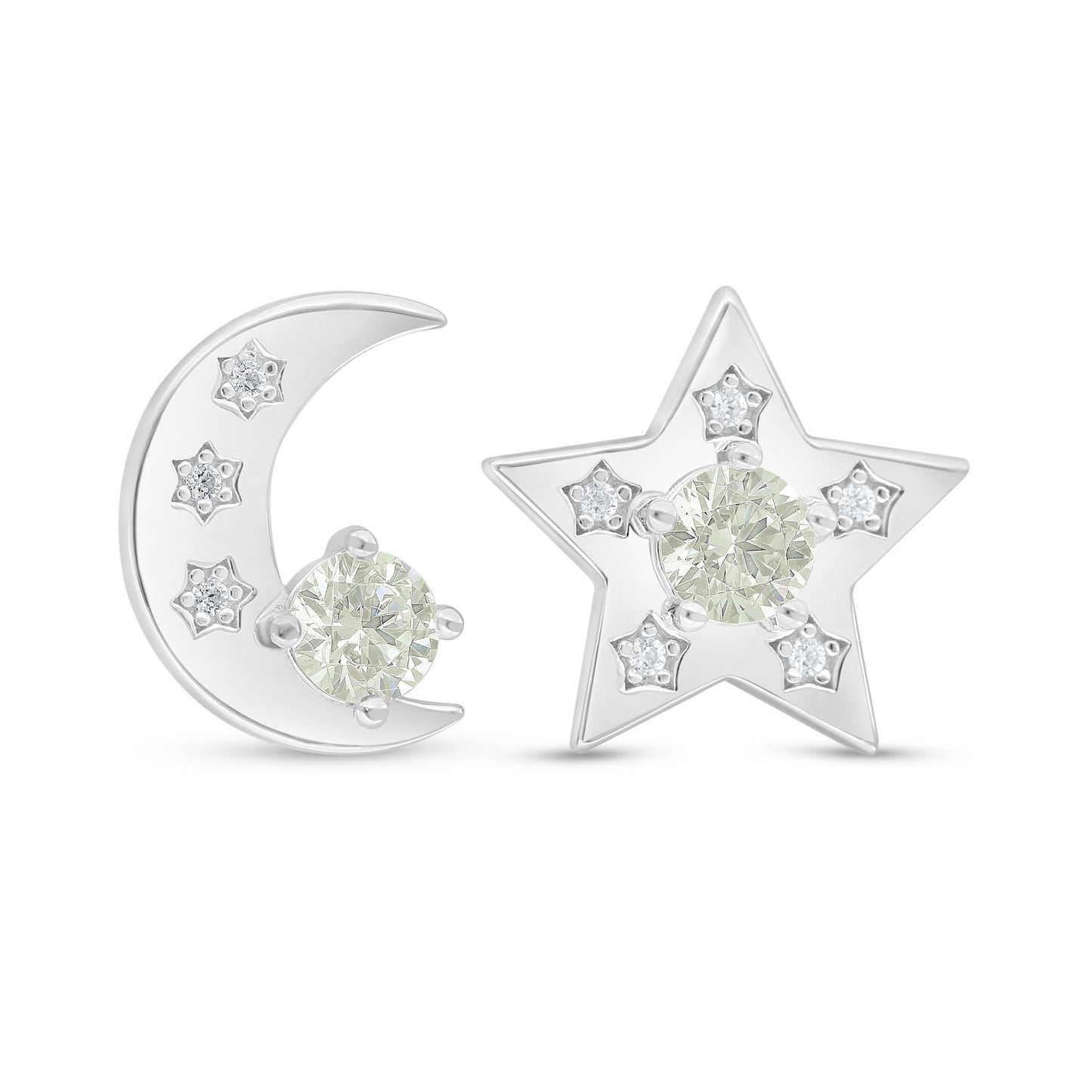 Sterling Silver 925 Earring Rhodium Plated Embedded With Yellow Diamond And White Zircon