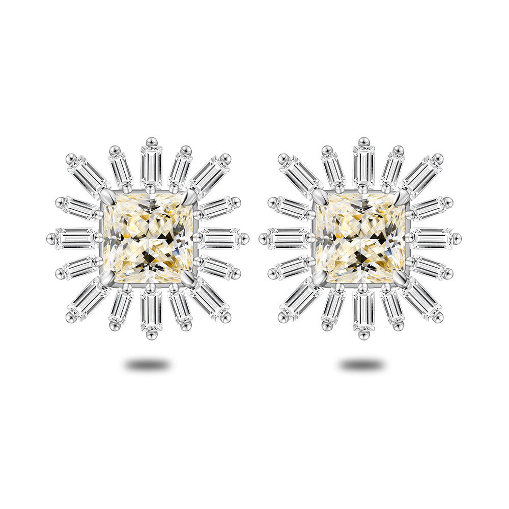 Sterling Silver 925 Earring Rhodium Plated Embedded With Diamond Color And White Zircon