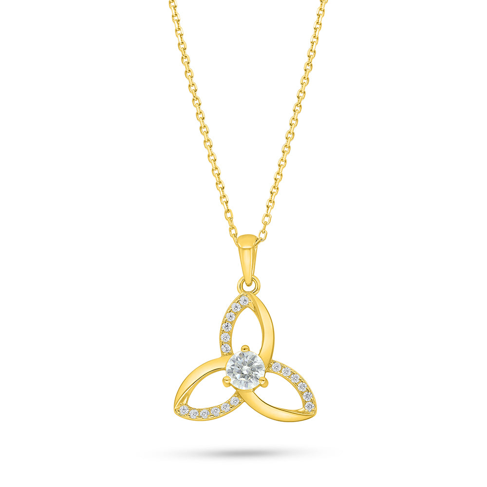 Sterling Silver 925 Necklace Golden Plated Embedded With Diamond Zircon And White Zircon
