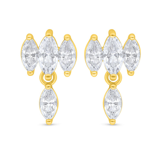 اقراط من الفضة الخالصة عيار 925 مطلية ذهبي مرصعة فص ابيض