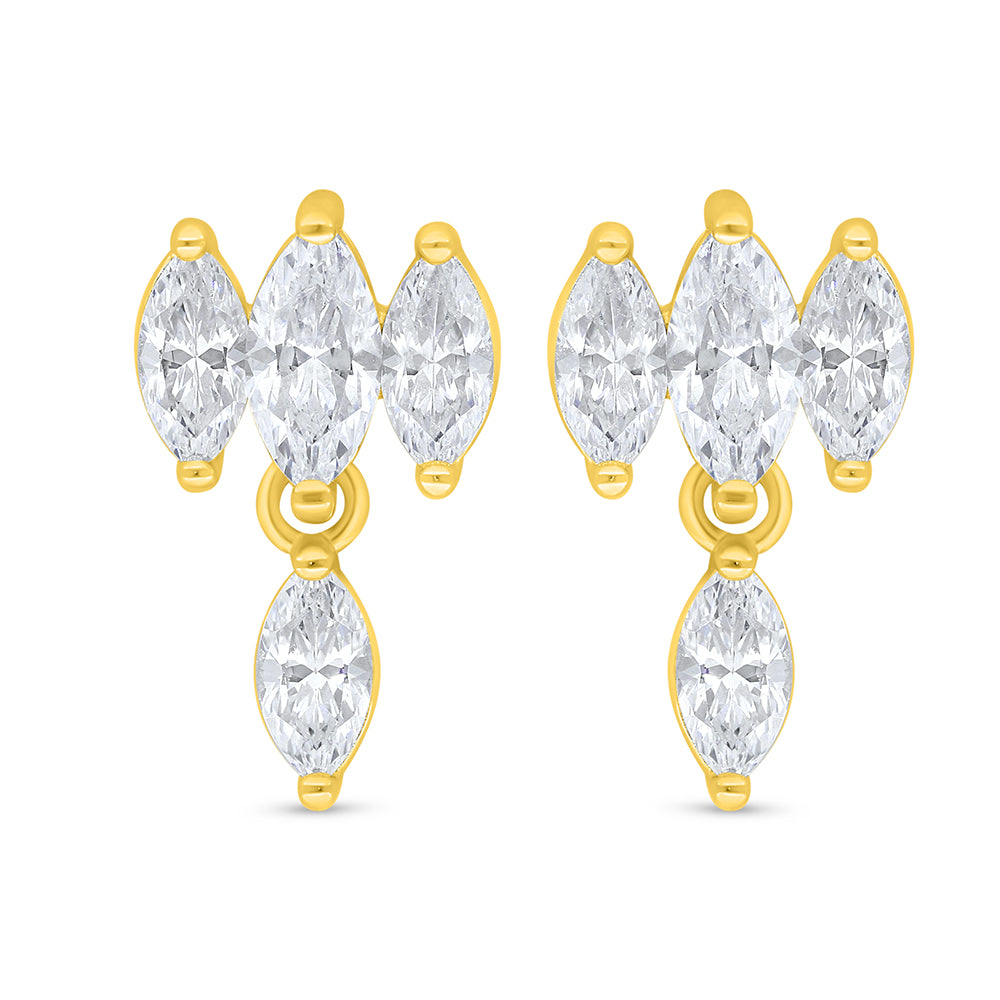 اقراط من الفضة الخالصة عيار 925 مطلية ذهبي مرصعة فص ابيض