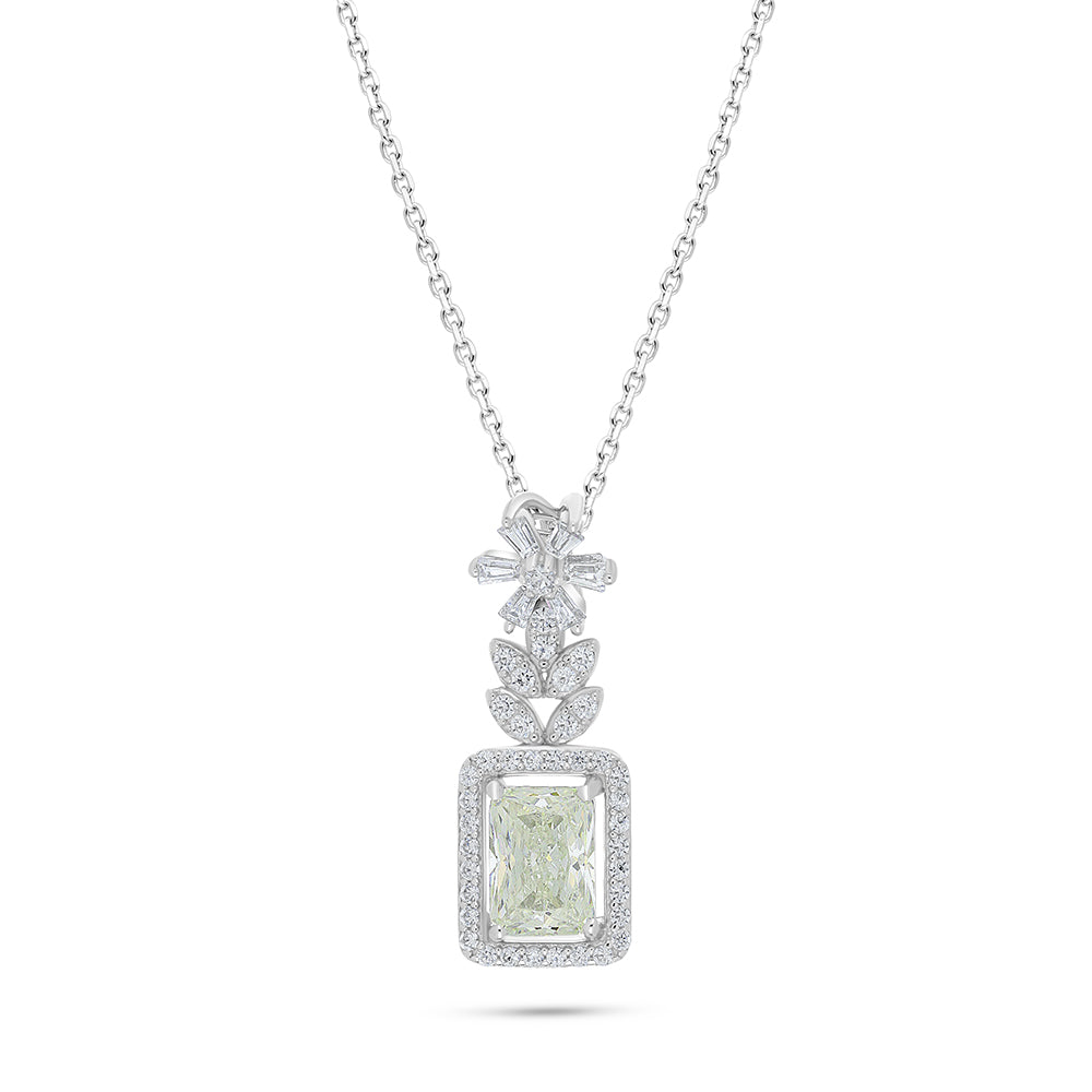 Sterling Silver 925 Necklace Rhodium Plated Embedded With Diamond Zircon And White Zircon