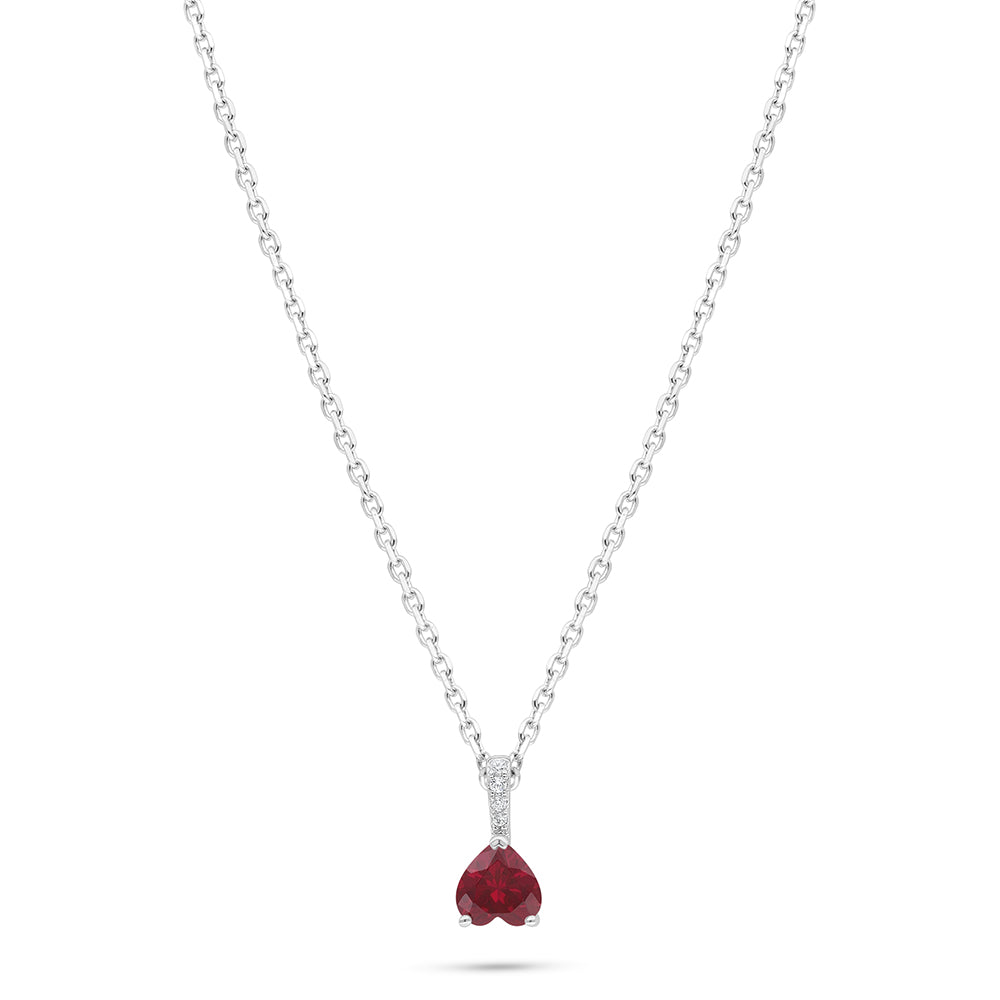 Sterling Silver 925 Necklace Rhodium Plated Embedded With Ruby Corundum And White Zircon