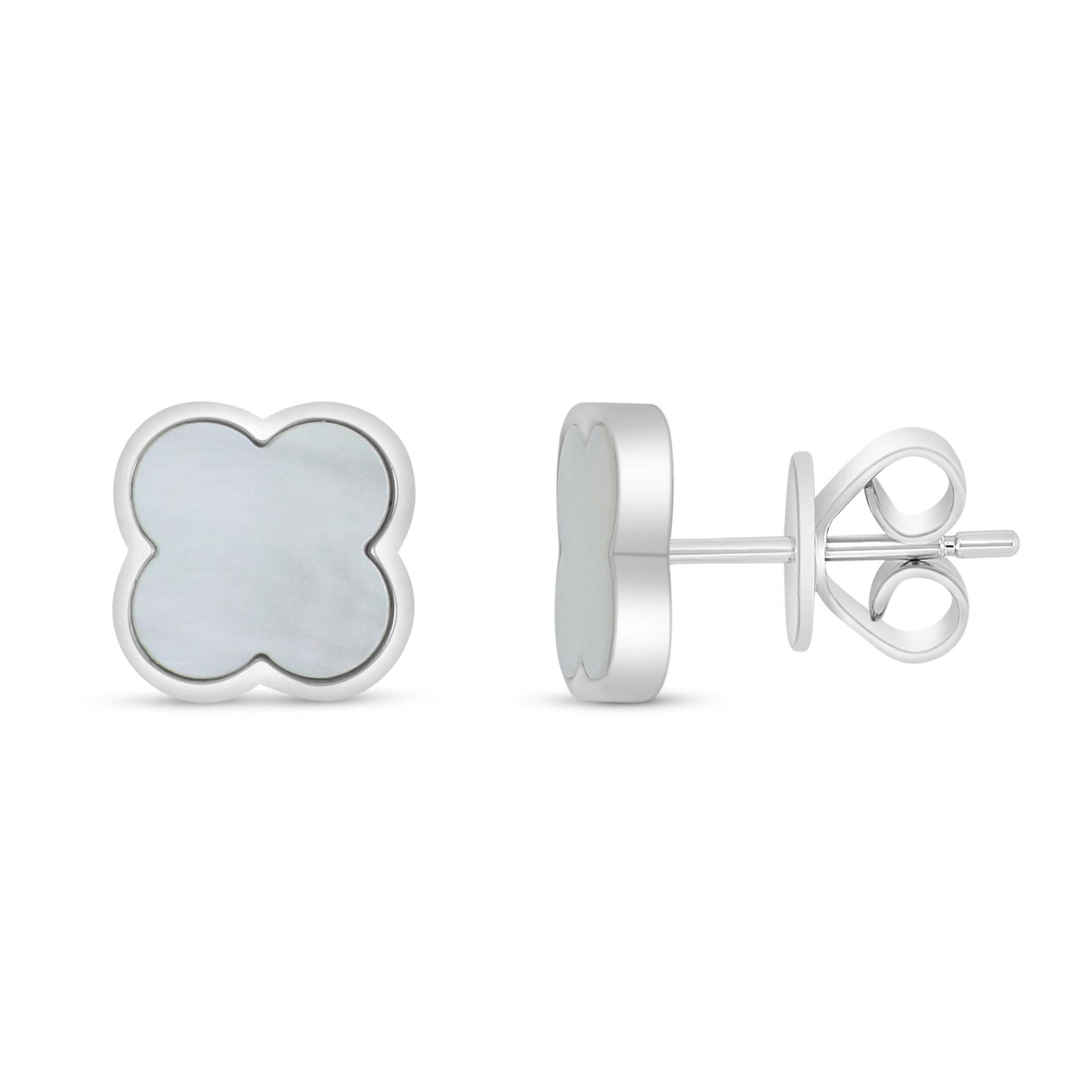 Sterling Silver 925 Earring Rhodium Plated Embedded With White Shell