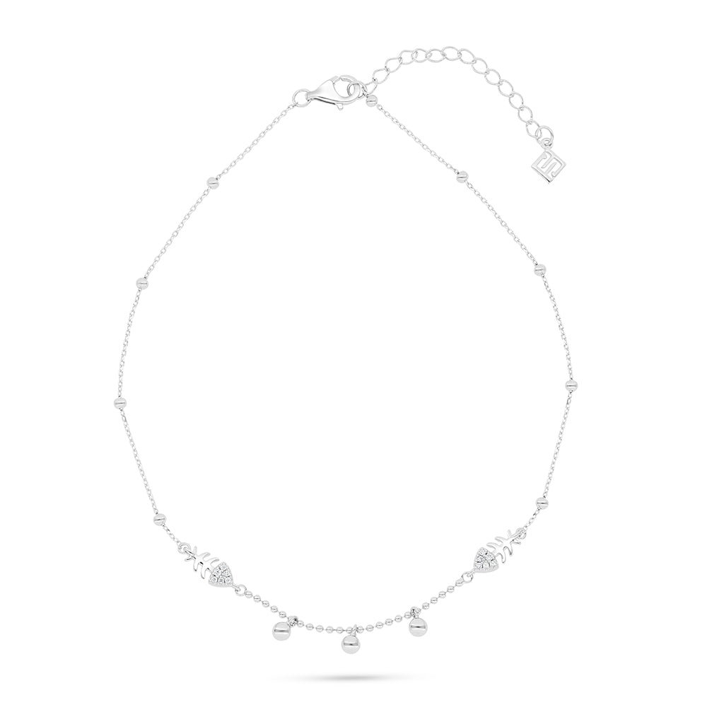 Sterling Silver 925 Anklet Rhodium Plated Embedded With White Zircon