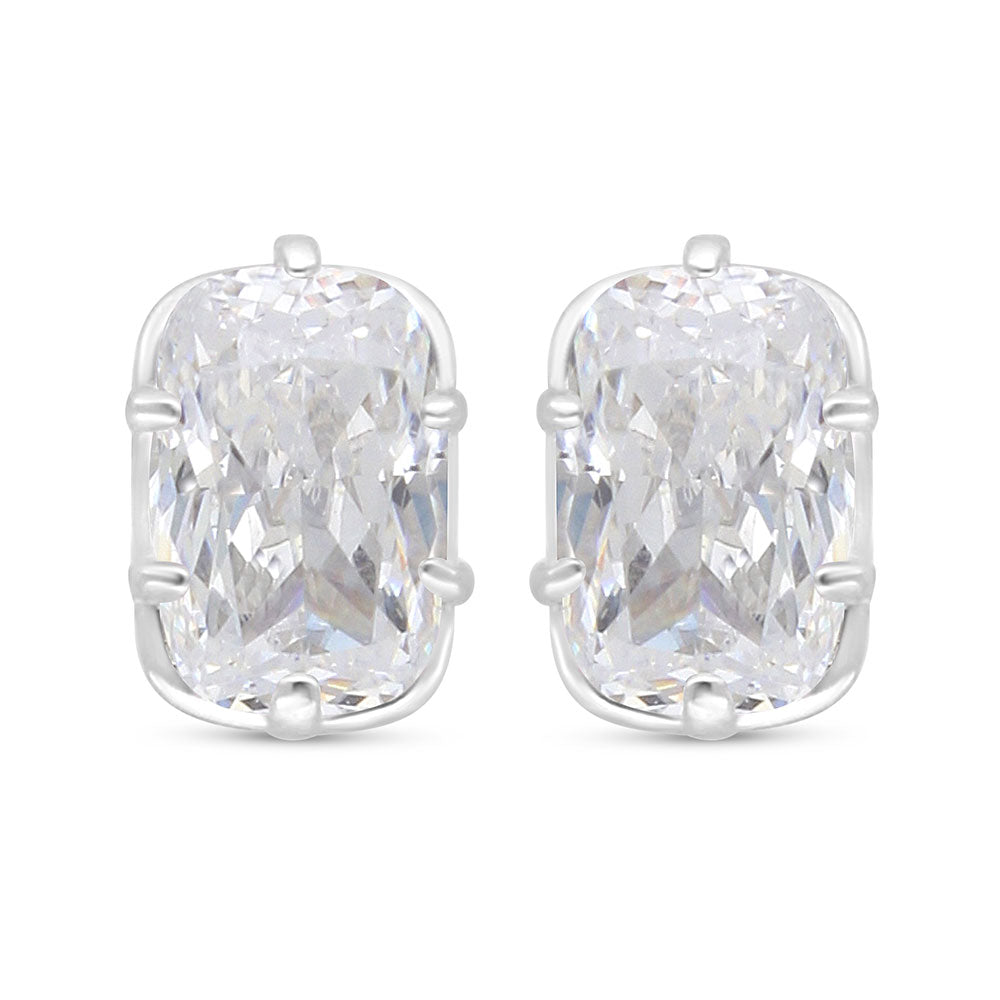 Sterling Silver 925 Earring Rhodium Plated Embedded With White Zircon