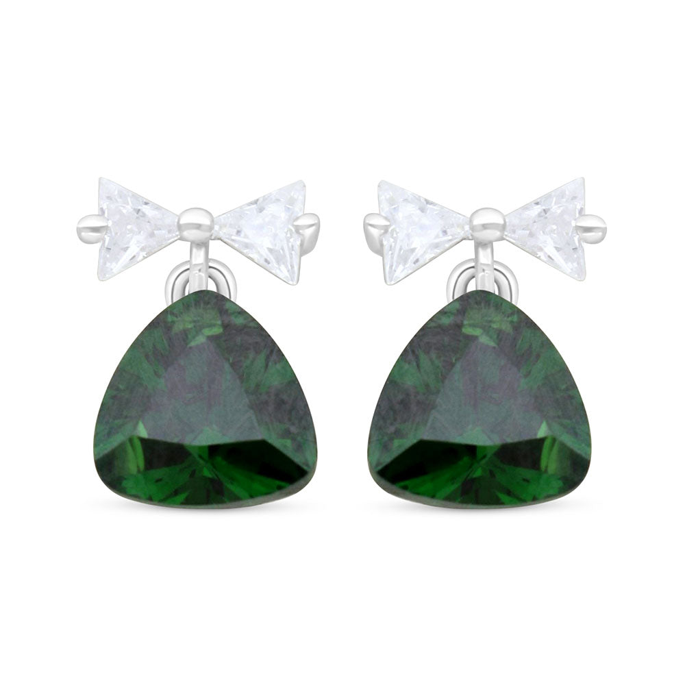 Sterling Silver 925 Earring Rhodium Plated Embedded With Emerald Zircon And White Zircon