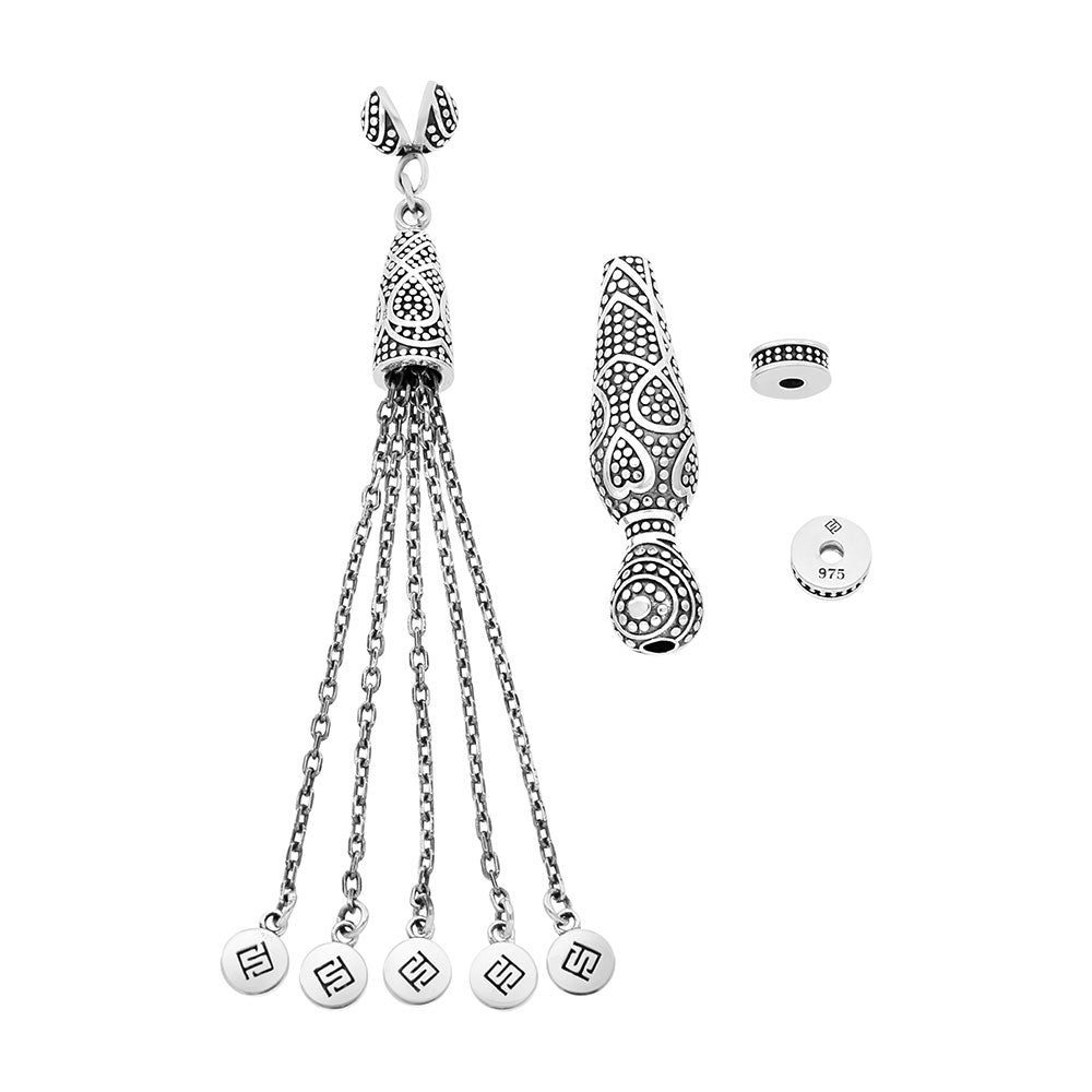 Rosary Accessories Set (Minaret, Tassel And 2 Spacers) 925 Oxidized Silver