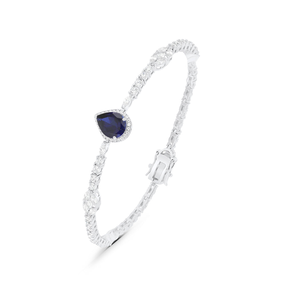 Sterling Silver 925 SET Rhodium Plated Embedded With Sapphire CorundumAnd White CZ