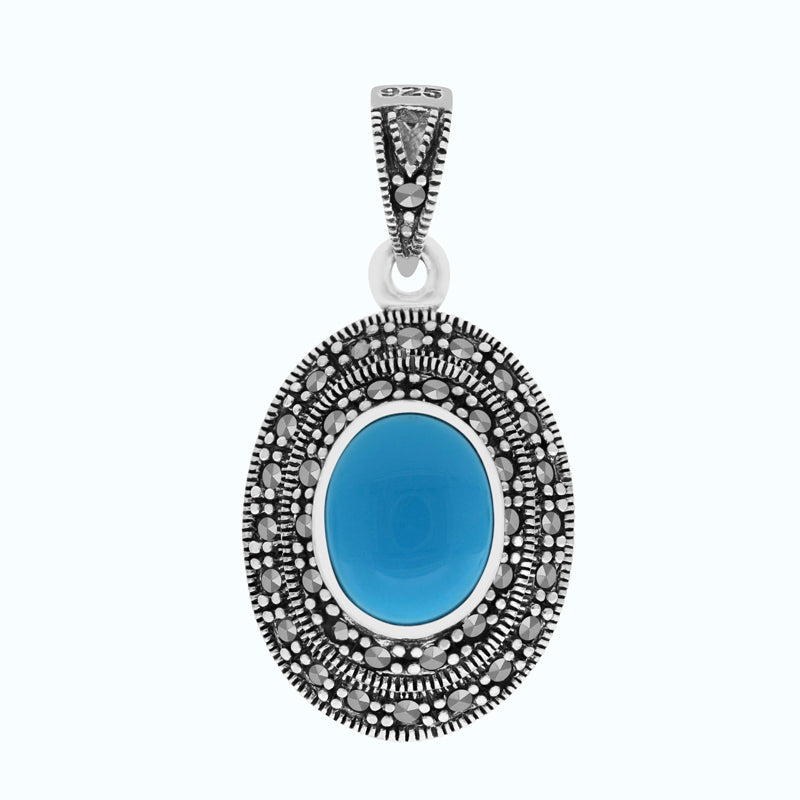 قلاده من الفضة الخالصة عيار 925 مرصعة باحجار فيروز معالج و احجار ماركسايت