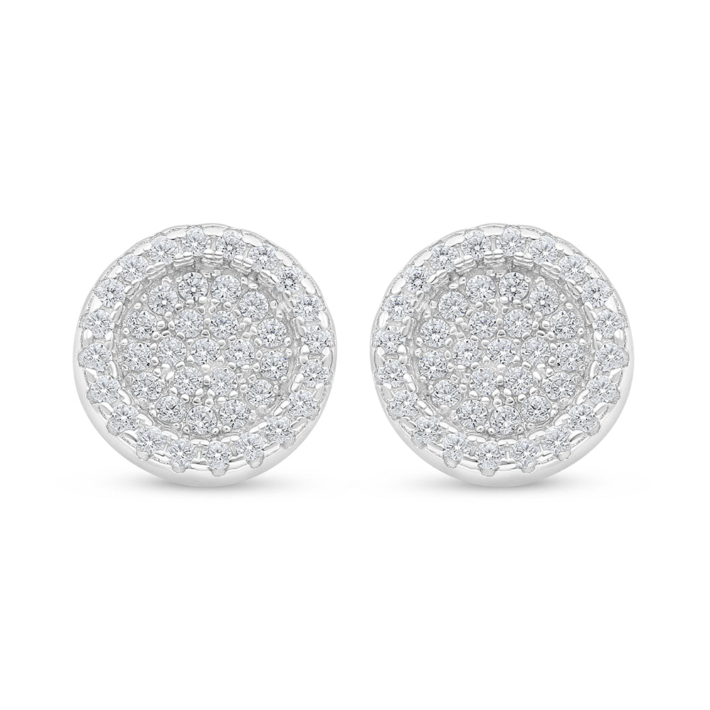 Sterling Silver 925 Earring Rhodium Plated Embedded With White Zircon