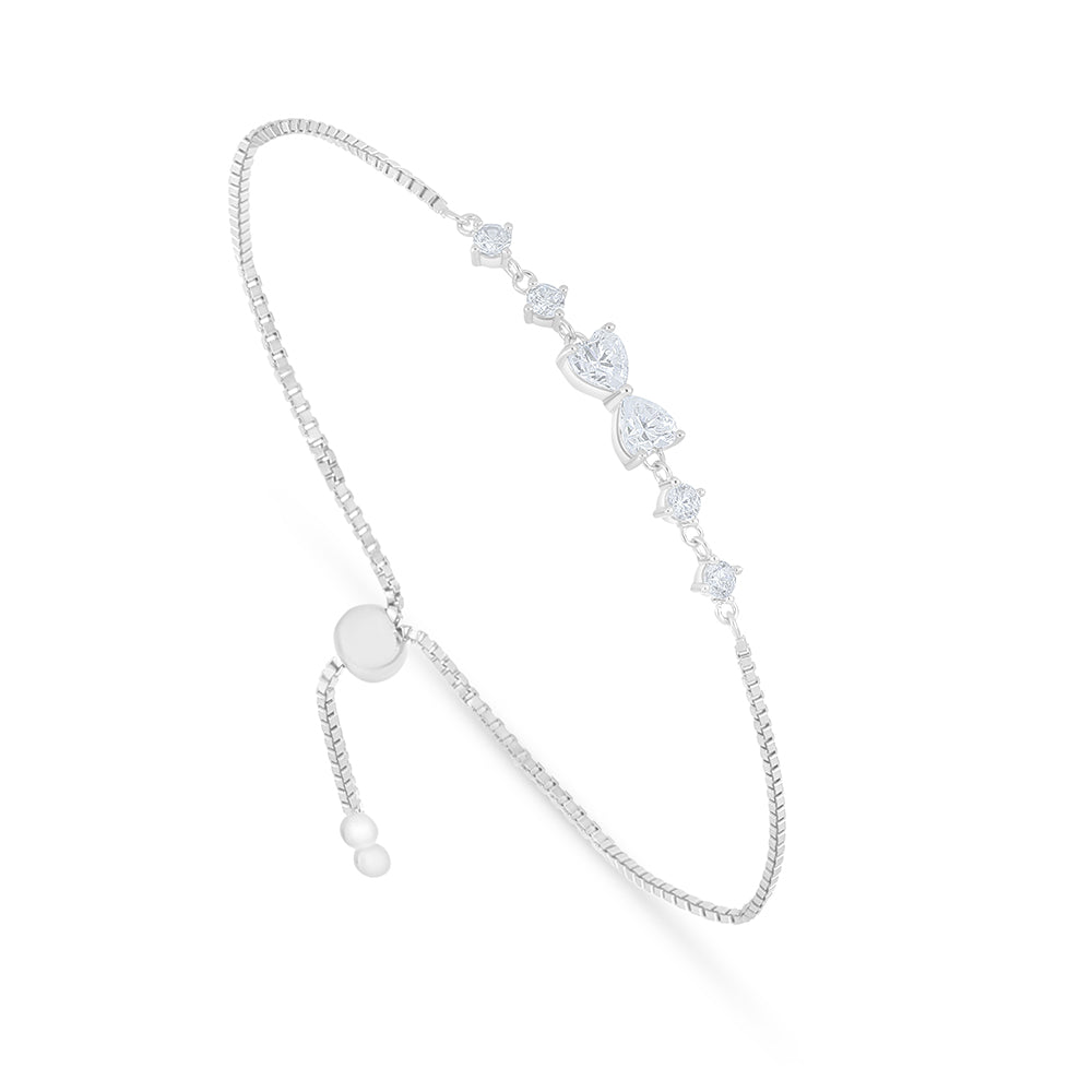 Sterling Silver 925 Bracelet Rhodium Plated Embedded With White Zircon