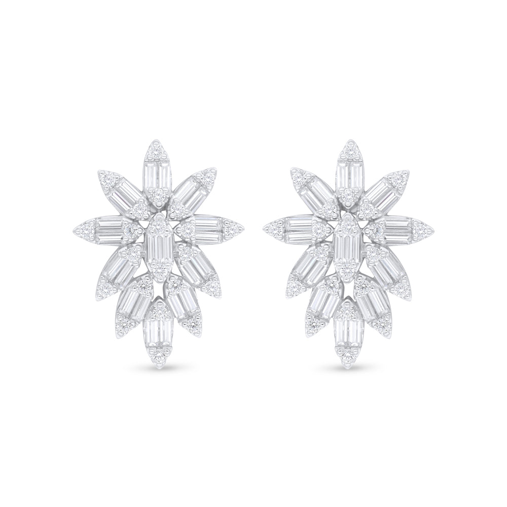 Sterling Silver 925 Earring Rhodium Plated Embedded With White Zircon