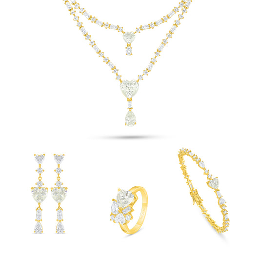 Sterling Silver 925 SET Golden Plated Embedded With Diamond Zircon And White Zircon