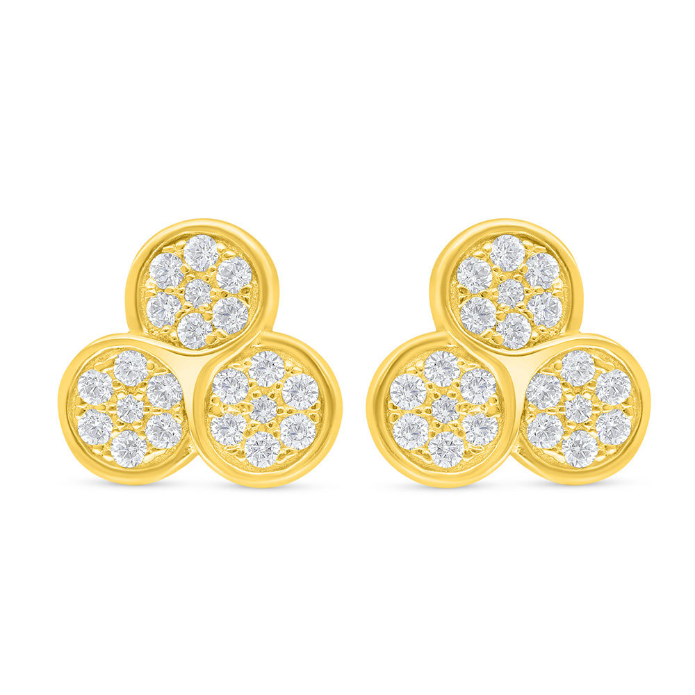 Sterling Silver 925 Earring Golden Plated Embedded With White Zircon