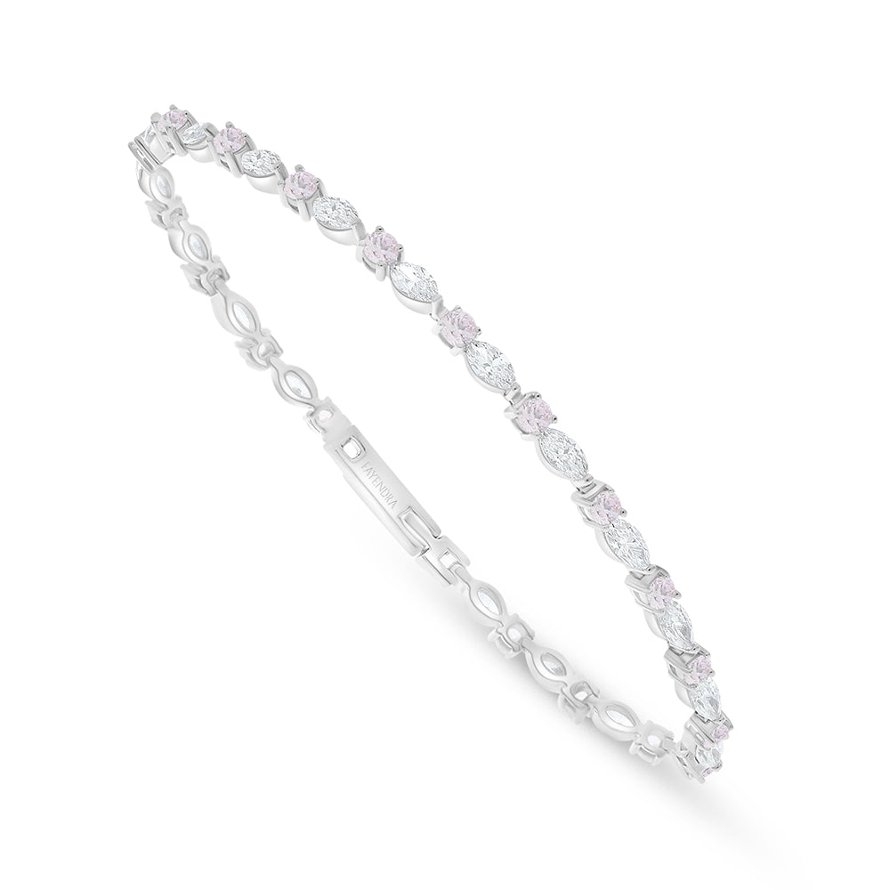 Sterling Silver 925 Bracelet Rhodium Plated Embedded With pink Zircon And White Zircon