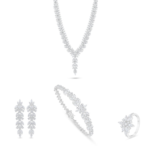 Sterling Silver 925 SET Rhodium Plated Embedded With White Zircon