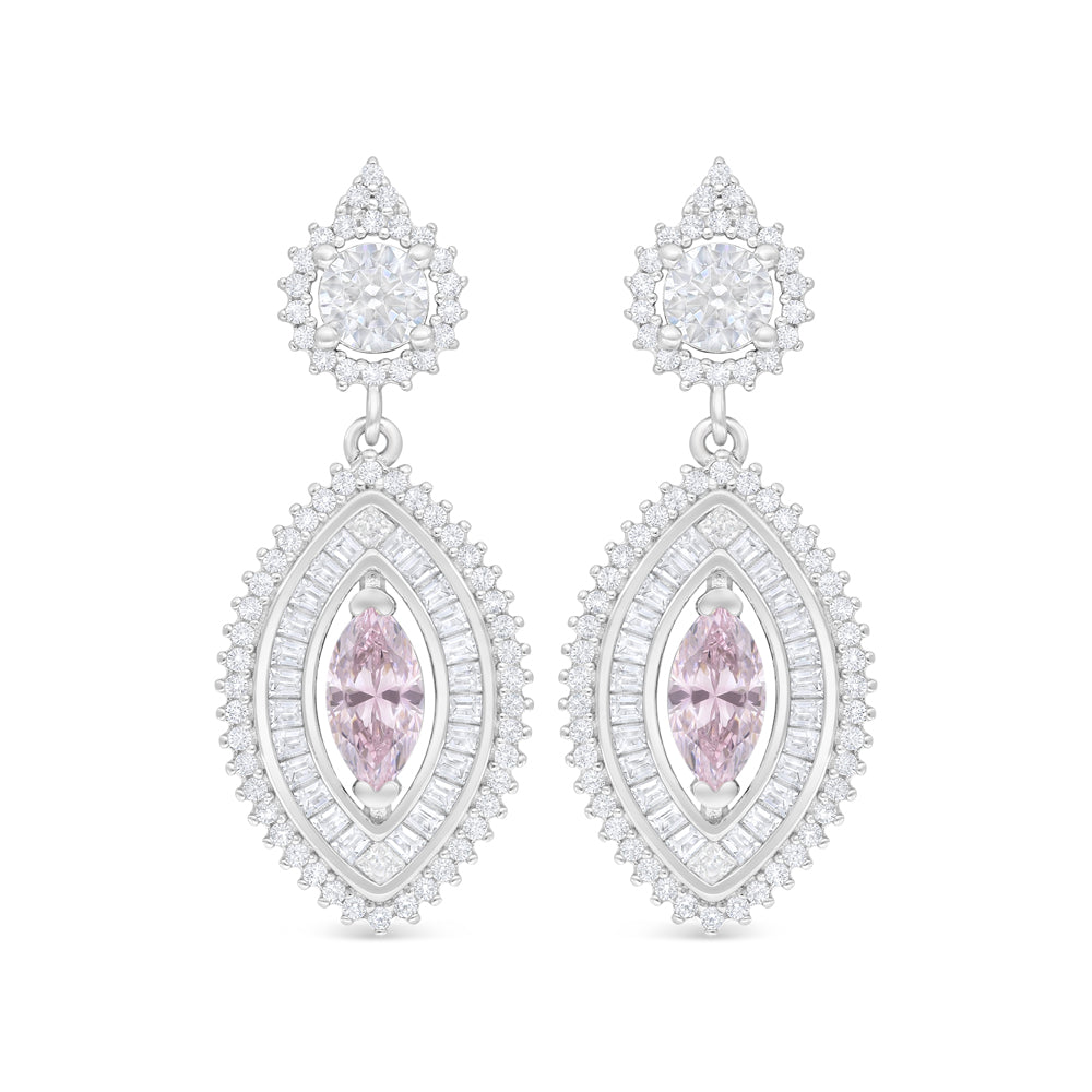 اقراط من الفضة الخالصة عيار 925 مطلية روديوم مرصعة زركون بنك و فص ابيض