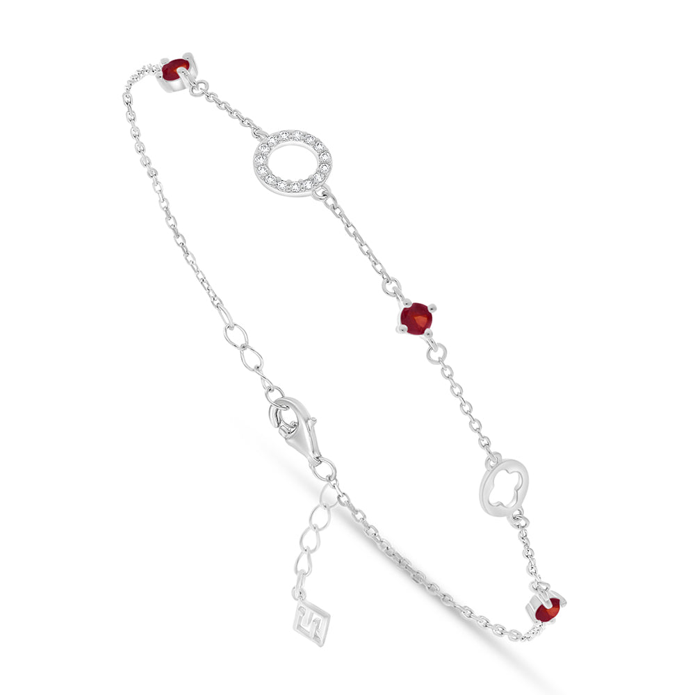 Sterling Silver 925 Bracelet Rhodium Plated Embedded With Ruby Corundum