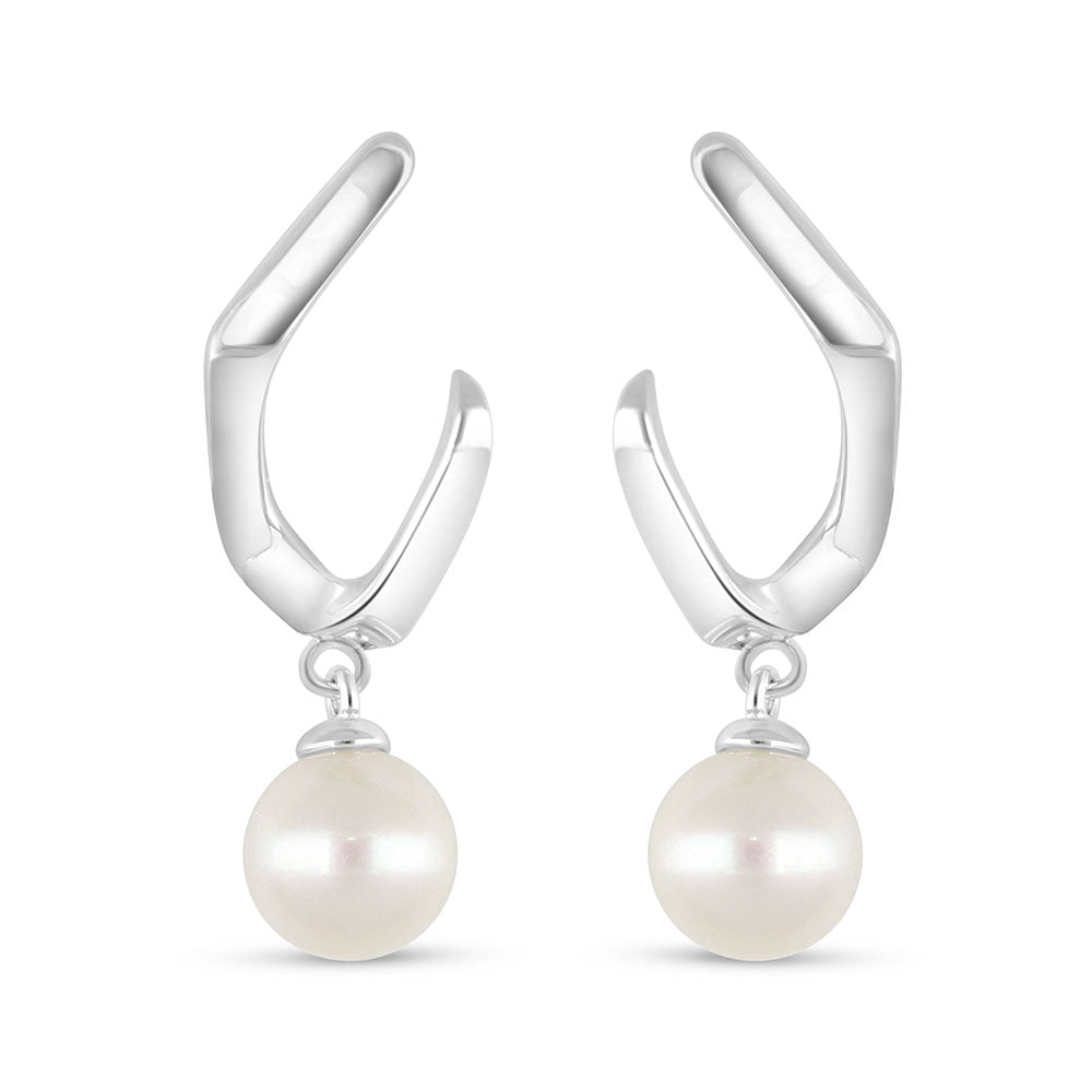 Sterling Silver 925 Earring Rhodium Plated Embedded With Fresh Water Pearl