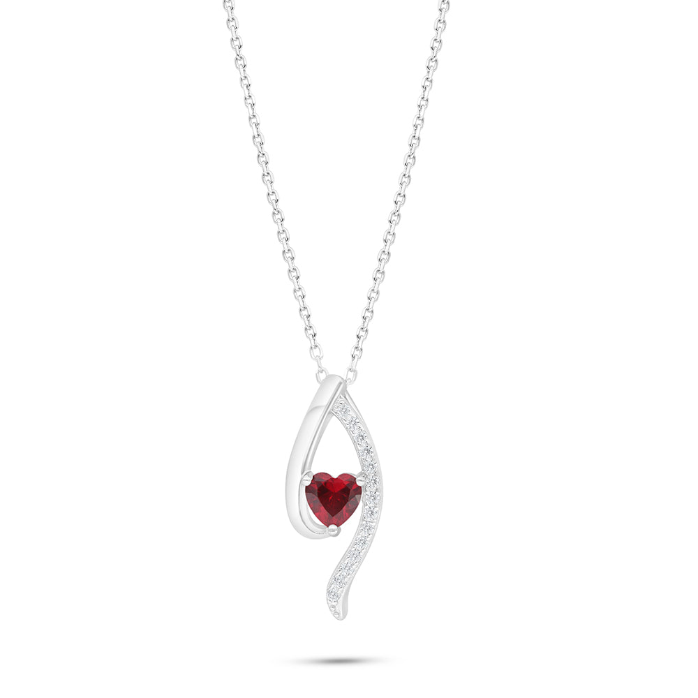 Sterling Silver 925 Necklace Rhodium Plated Embedded With Ruby Corundum And White Zircon