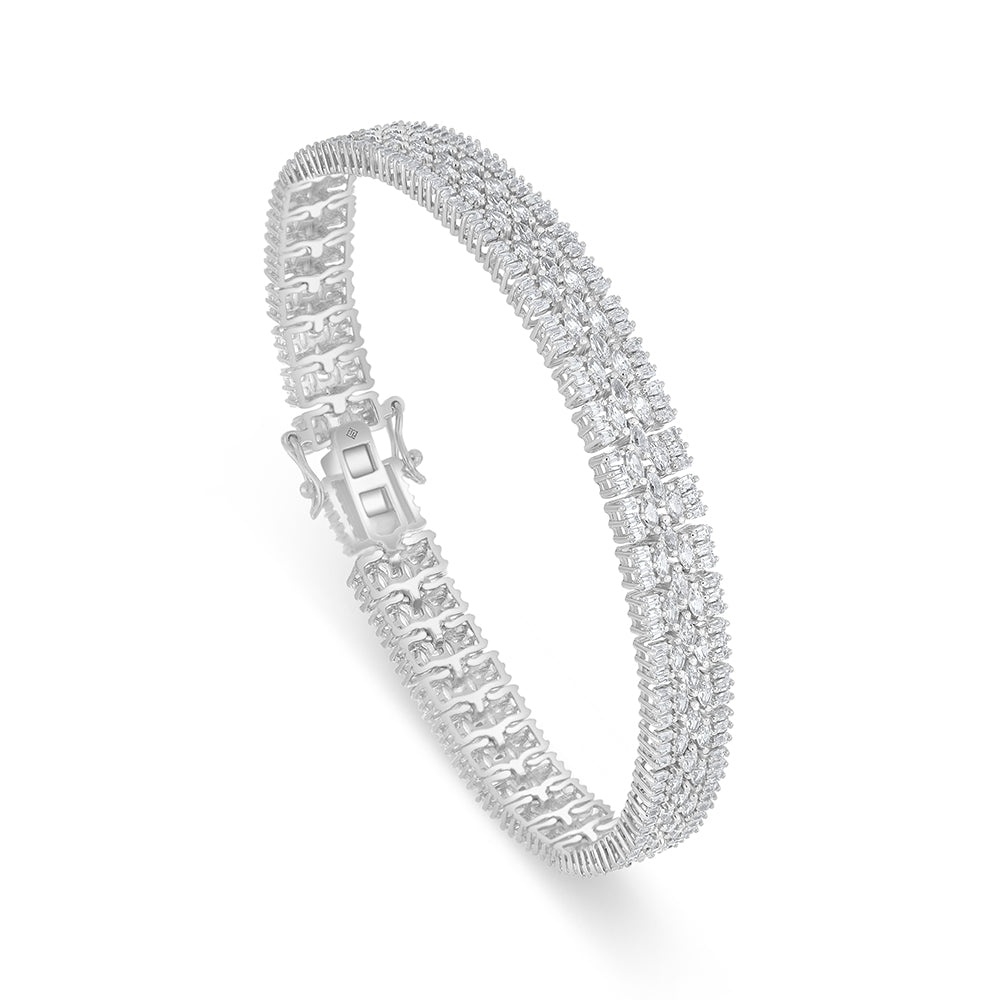 Sterling Silver 925 Bracelet Rhodium Plated Embedded With White Zircon