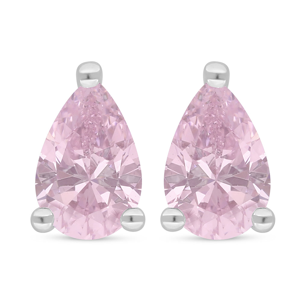Sterling Silver 925 Earring Rhodium Plated Embedded With Pink Zircon