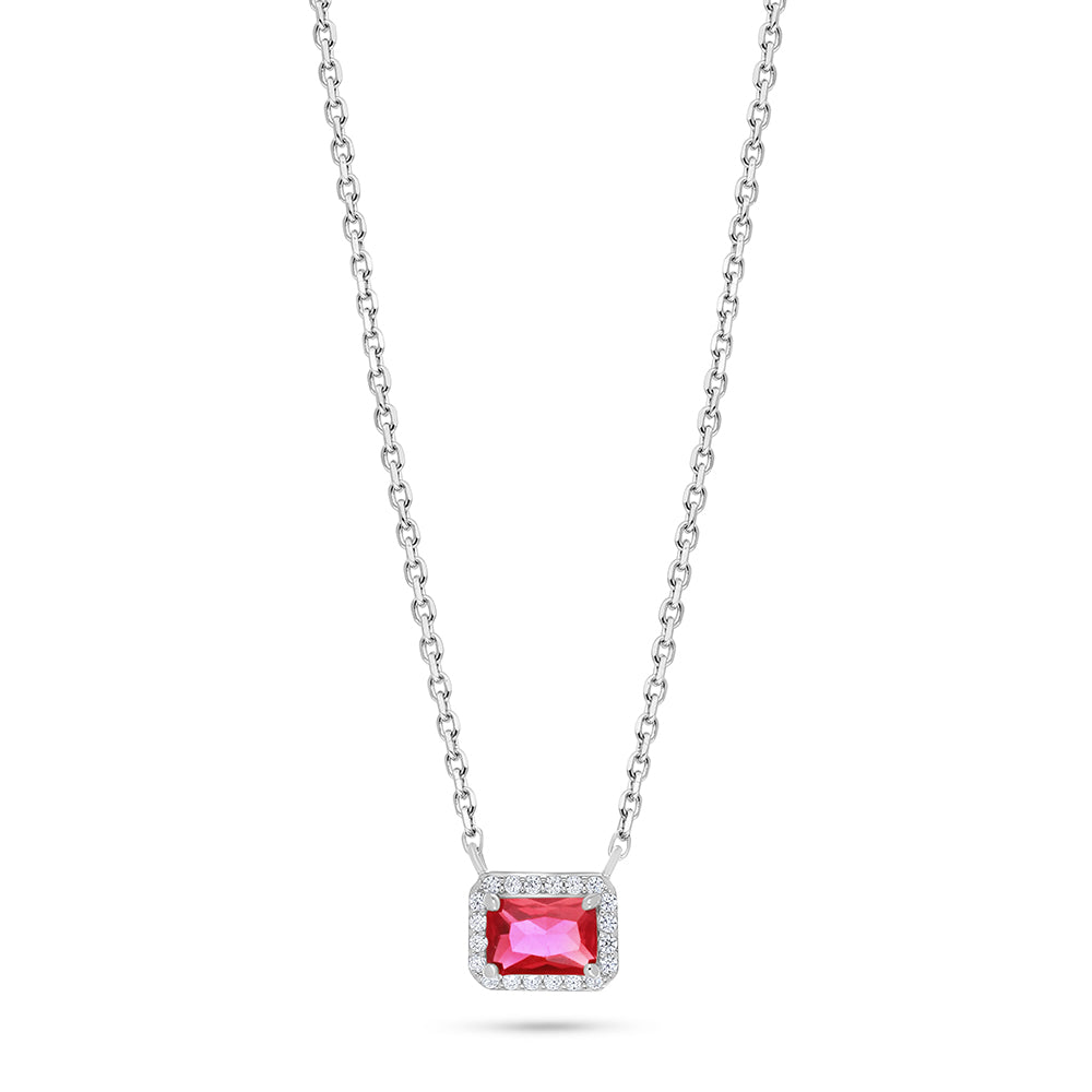 Sterling Silver 925 Necklace Rhodium Plated Embedded With Ruby Corundum And White Zircon