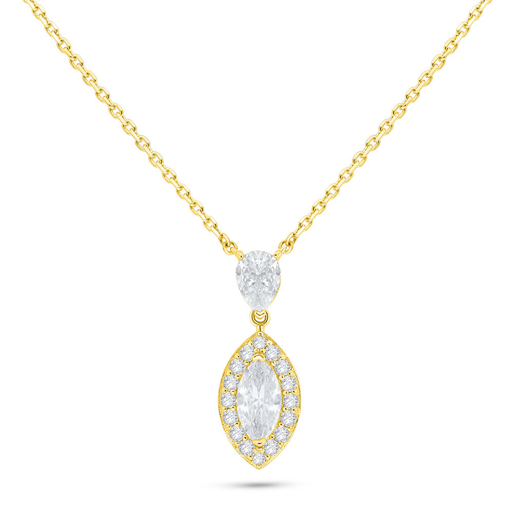 عقد من الفضة الخالصة عيار 925 مطلي ذهبي مرصع فص ابيض