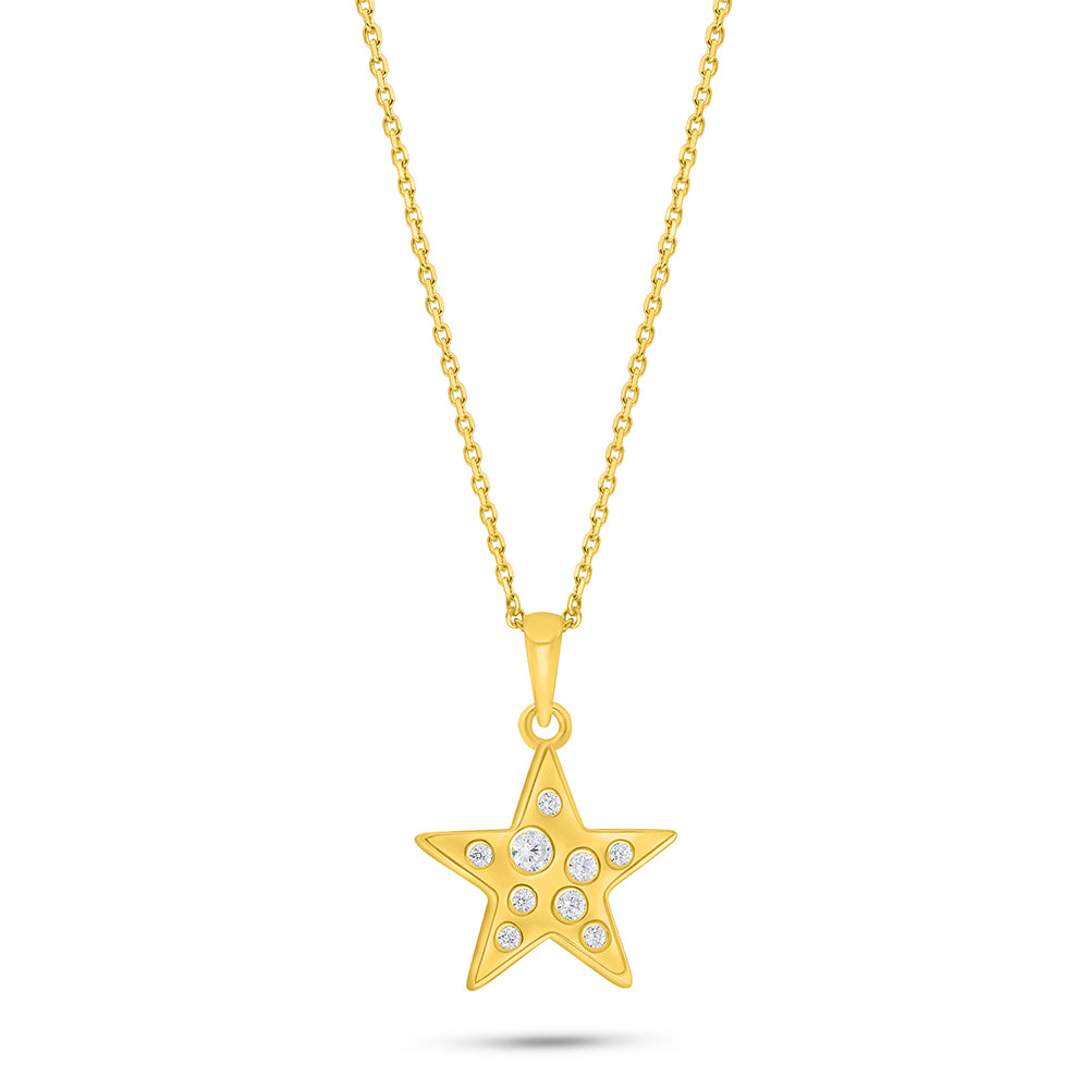 Sterling Silver 925 Necklace Golden Plated Embedded With White Zircon