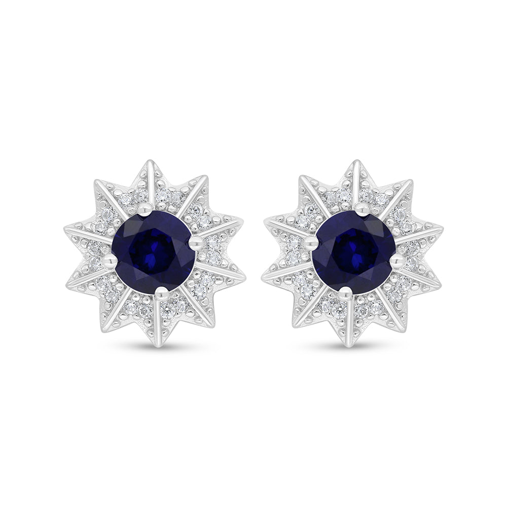 اقراط من الفضة الخالصة عيار 925 مطلية روديوم مرصعة زفير كروندوم و فص ابيض