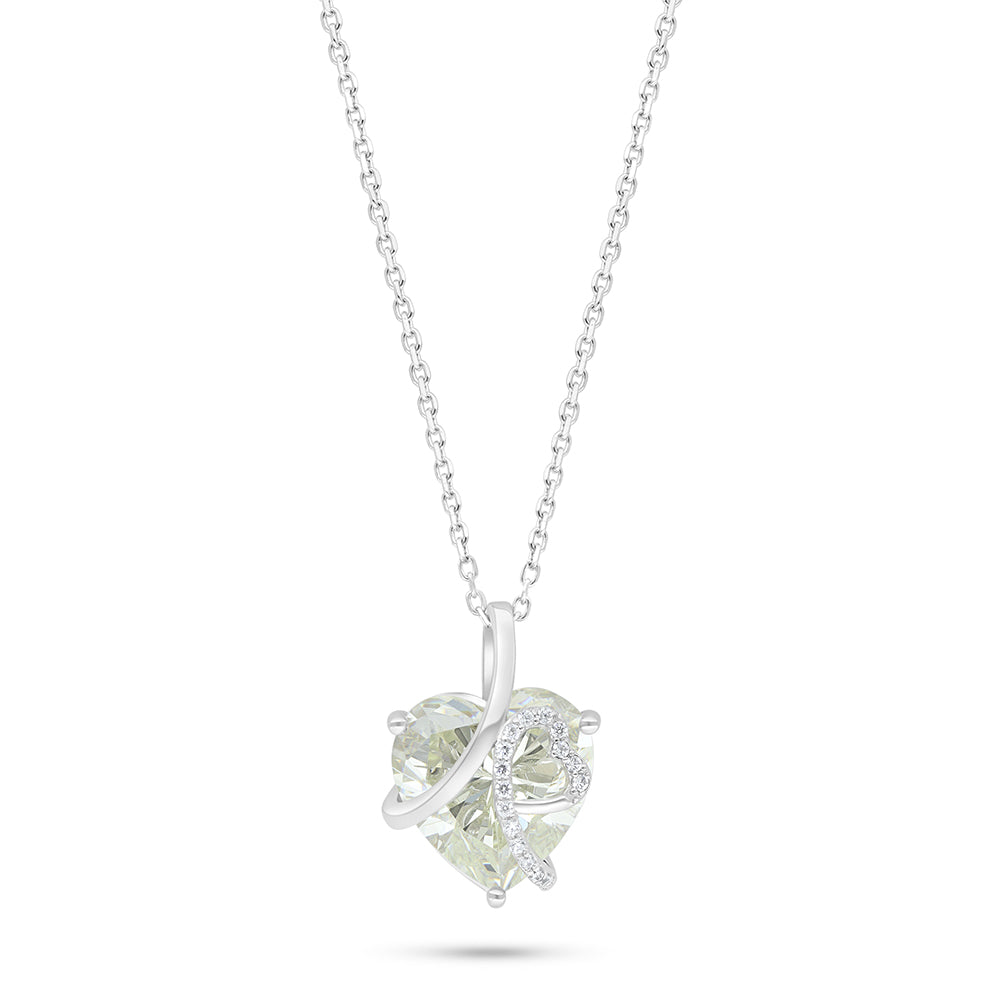 Sterling Silver 925 Necklace Rhodium Plated Embedded With Diamond Zircon And White Zircon