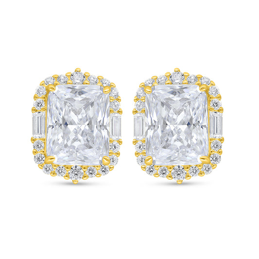 اقراط من الفضة الخالصة عيار 925 مطلية ذهبي مرصعة فص ابيض