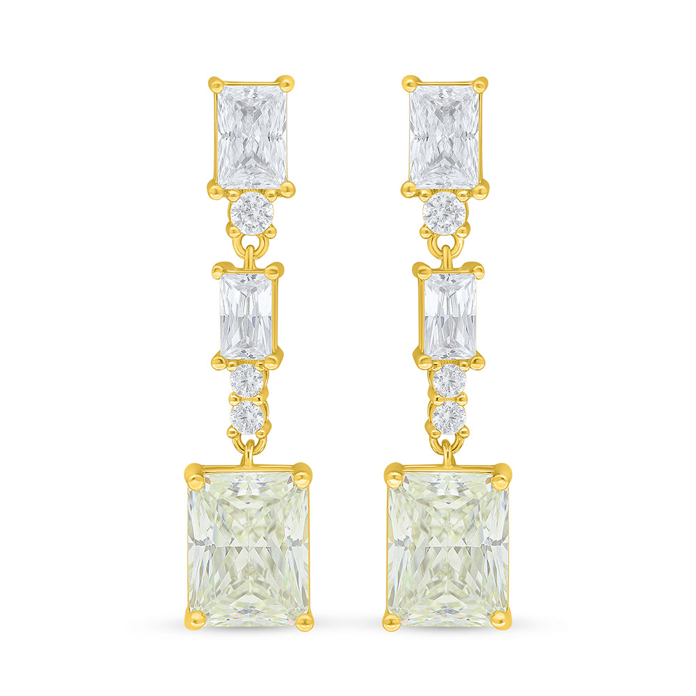 Sterling Silver 925 Earring Golden Plated Embedded With Yellow Diamond And White Zircon