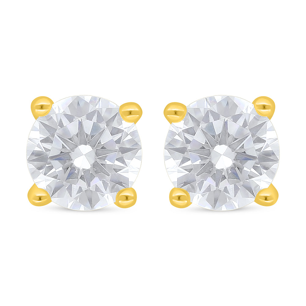 Sterling Silver 925 Earring Golden Plated Embedded With White Zircon