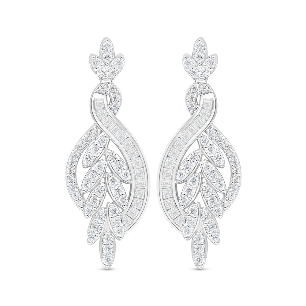 Sterling Silver 925 Earring Rhodium Plated Embedded With White Zircon
